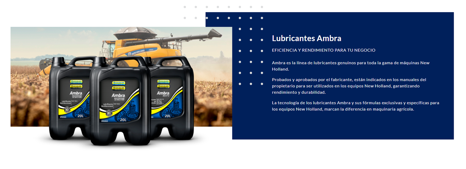 Lubricantes Ambra — línea de lubricantes genuinos para máquinas New Holland